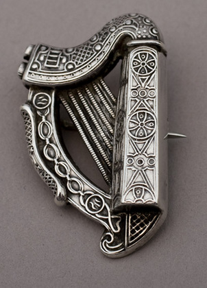 Antique Irish Silver Harp Brooch